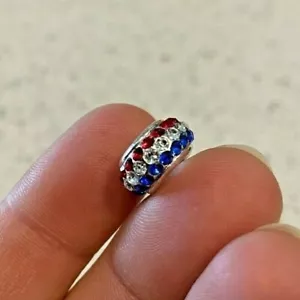 Round Red White Blue Stone Patriotic Charm for Bracelets - Picture 1 of 5