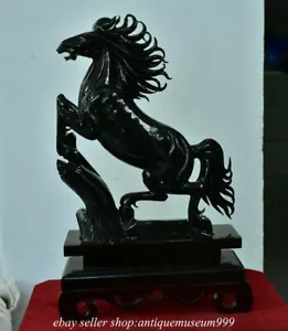 17.6"Natural Black Xiu Jade Jadeite Feng Shui Zodiac Animal Running Horse Statue - Picture 1 of 11