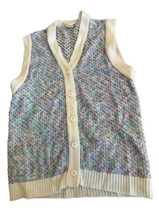 Sweater Vest VTG Grunge 90s 80s Retro Button Front  Womens Confetti Small - Picture 1 of 5