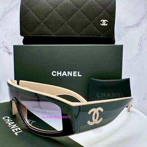 CHANEL Sunglasses Black Wrap Shield Runway CC Logo Authentic CH6057 - Picture 1 of 20