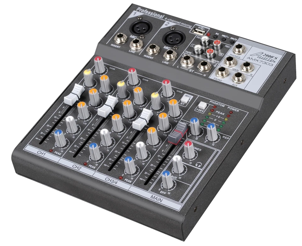 Audio2000'S AMX7303 Professional Four-channel Audio Mixer With USB and DSP