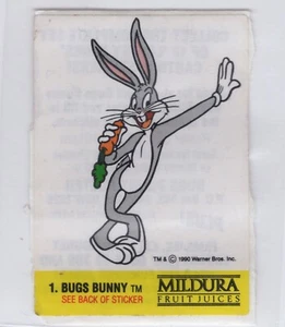 Mildura Fruit Juice Australia. Warner Bros. Sticker 1990 Bugs Bunny - Picture 1 of 2