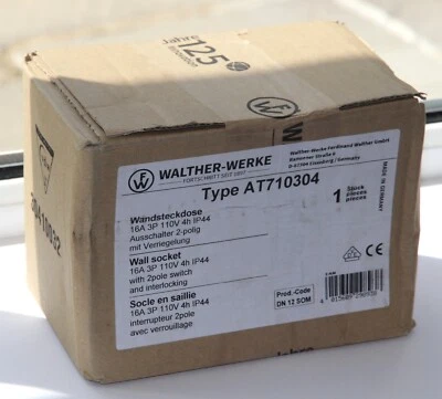 Walther-Werke 110/130V, 16 Amp, 3-Pole (2P+E) Wall Socket with Switch - AT710304 - Image 1 of 4
