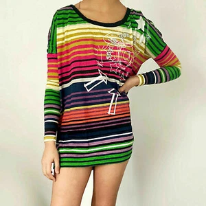 Desigual Rainbow Printed Tunic Top Striped Dolman Sleeve Oversized S NWD 277256 - Picture 1 of 10