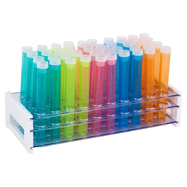 50 Piece Assorted Color Plastic Test Tube Set with Caps and Rack - Image 1 of 1