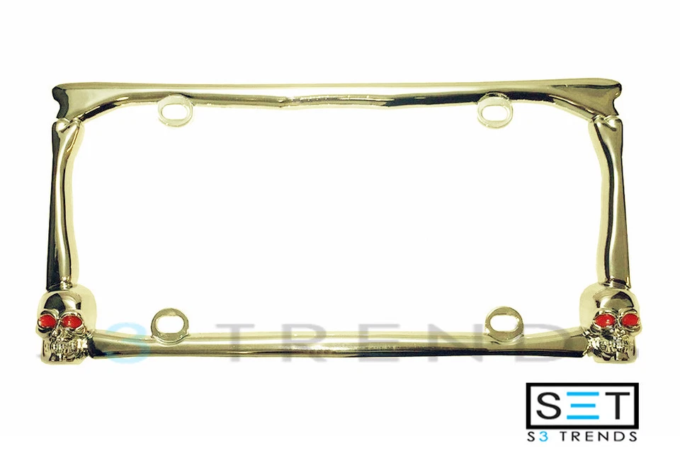 Gold Skull Bones Metal License Plate Tag Frame Holder for Car Truck SUV  - Image 1 of 1