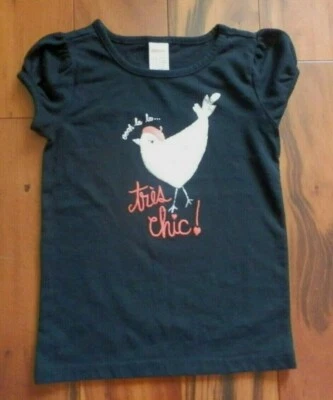 GYMBOREE BONJOUR BLACK w/ BIRD Tres Chic TOP TEE Size 7 EUC OOOH LA LA... - Image 1 of 4