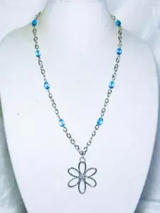 COLLANA FIORI CRISTALLO BLU ACQUA CYNTHIA LYNN ""FIORI SELVATICI"" ARGENTO RODIO - Foto 1 di 1