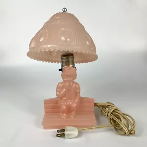 Vintage Painted Pink Glass Boudoir Lamp and Shade Girl Bench Nursery  Works - Picture 1 of 9