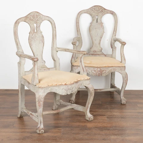 Pair, Gray Gustavian Arm Chairs, Sweden circa 1840-60 Cover