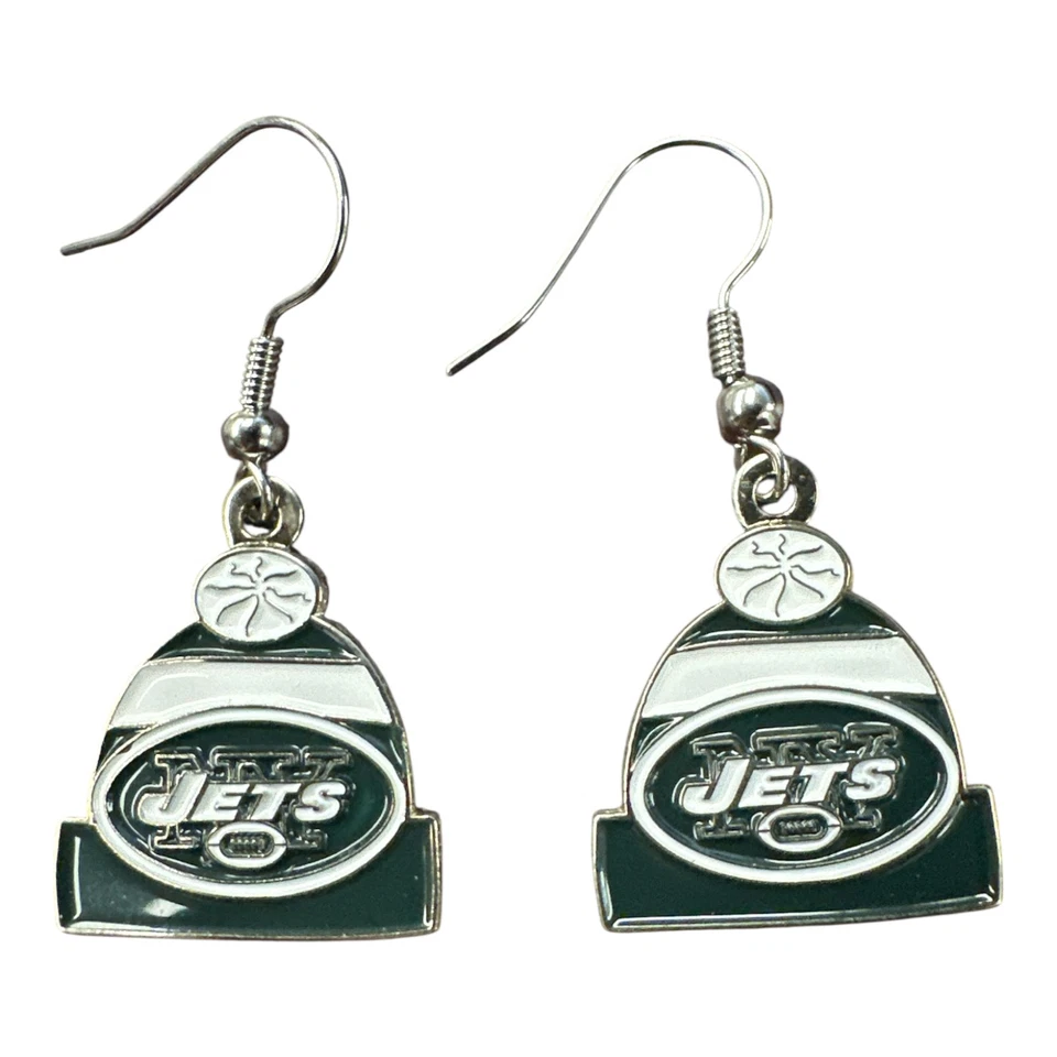 Aminco Usa New York Jets Beanie Hat Dangle Earrings
