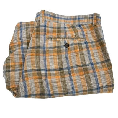 Pantalones Cortos Tommy Bahama Para Hombre 40 (41x9.5 REAL) Naranja Azul Cuadros Lyocell  Foto 1 de 4
