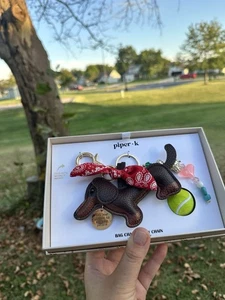 Piper K Dachshund (perro Wiener) bolsa encanto llavero pelota de tenis brillo etiqueta hueso - Imagen 1 de 4