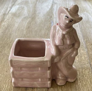 Vintage BISKUIT KERAMIK ÜBERTOPF COWBOY ROSA Mid Century 6 Zoll - Bild 1 von 5