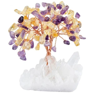 Amethyst Citrine Crystal Tree with Quartz Cluster Base Bonsai Money Tree - Picture 1 of 6