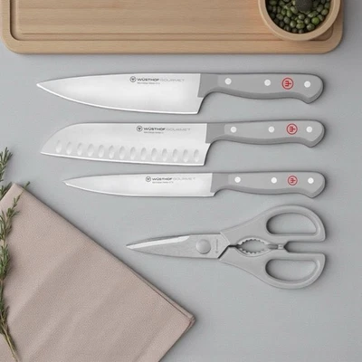Набор из 4 предметов первой необходимости шеф-повара Wusthof Gourmet *серая ручка* ножницы Santoku Utility - Изображение 1 из 4