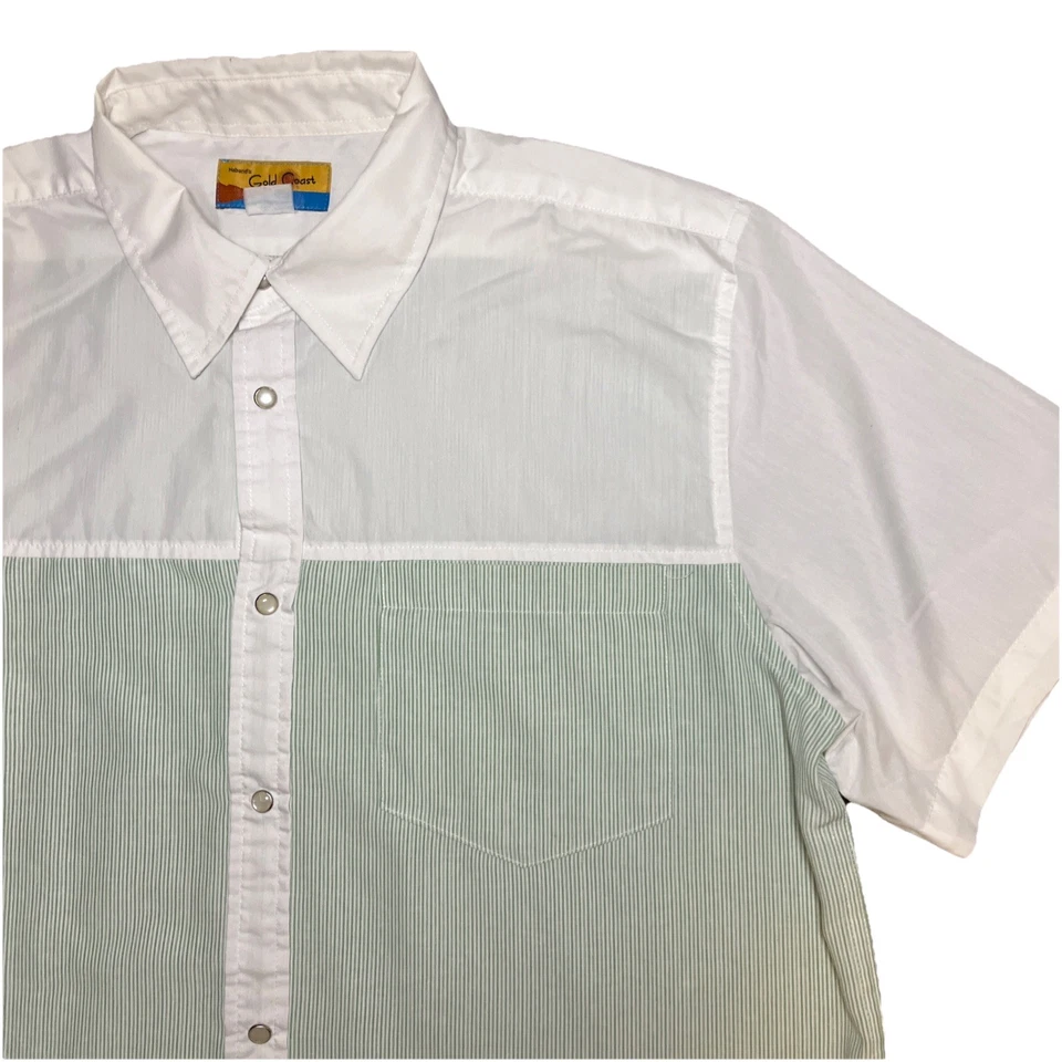 Haband Gold Coast Striped Pearl Snap Short Sleeve Shirt Green Western Men 2XL - Image 1 of 4