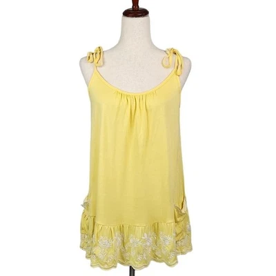 Juicy Couture Cami Longline Embroidered Shoulder Ties Yellow Women's Large New - Image 1 of 4