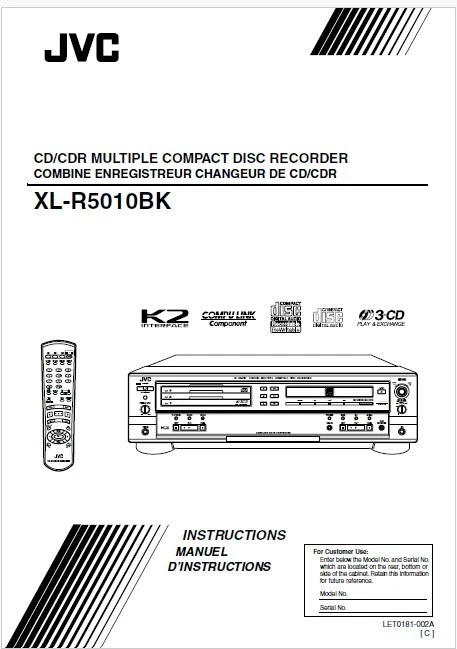 JVC XL-R5010BK CD Player Recorder Operating Instruction - USER MANUAL - Image 1 of 1