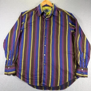 Robert Graham Mens L Long Sleeve Button Down Shirt Vertical Stripe Purple Brown - Picture 1 of 14