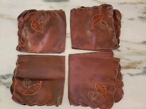 Set of 8 Vntg Holiday At Home Bronze Cutwork Fall Leaf Napkins w Scalloped Edges - Picture 1 of 7