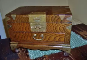 Antique Chinese zebra grain wood Jewelry storage box lift top excellent - Picture 1 of 12