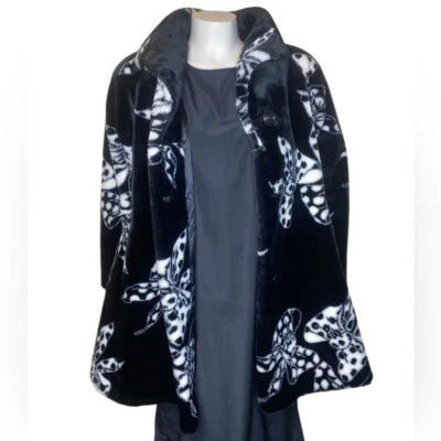 DonnyBrook 80’s Vintage Abstract Print Faux Fur Bow Coat Women’s Size MP - Image 1 of 4