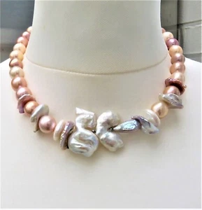 Collar de perlas Keshi cadena de perlas Ming cadena de perlas de agua dulce cadena única 5129 - Imagen 1 de 8