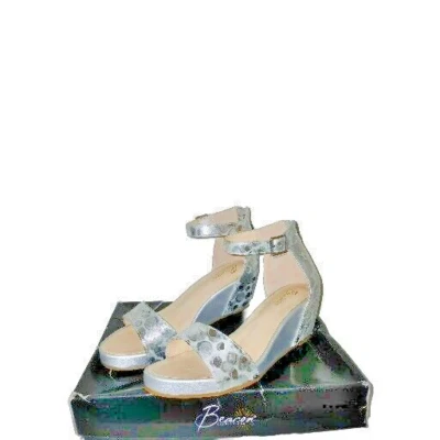 BEACON womens NANCY mid inner heel buckle-zip sandals shoe size 8 M silver NEW - Image 1 of 4