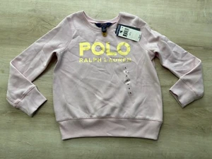 NWT Polo Ralph Lauren Girls Sweatshirt Pink S(7) Gold Logo Pull-over - Picture 1 of 4