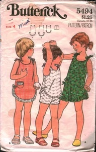 5494 Butterick Vintage SEWING Pattern 1970s Girls Summer Dress Top Shorts 4 OOP - Picture 1 of 2