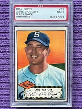 1952 Topps #53 Chris Van Cuyk Brooklyn Dodgers Rookie Card Black Back PSA 7 NM