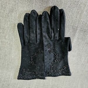 Vintage Womens Beaded Gloves Black Hong Kong New Old Stock 1960s