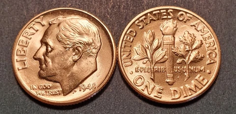 1948 Roosevelt Dime Brilliant Uncirculated from an original BU roll Cover