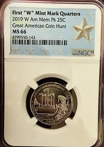 ❤️2019 W American Memorial Park Quarter 25c NGC MS 66 Silver Star label - Picture 1 of 1