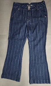 Rock & Roll Women's 31X32 Striped High Rise Flared Trouser Denim Blue Jeans - Picture 1 of 14