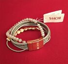 Saachi Multi Wrap Leather Bracelet Alloy Gold Hearts Crystals Magnetic Clasp NWT