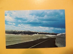 Beartooth Mountains Montana vintage postcard view Beartooth Hi-way 212 in June - Picture 1 of 2