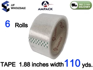 Paquete de cinta de embalaje transparente Ampack Ultimate -6 rollos, 1,88 pulgadas de ancho, 110 yardas de largo - Imagen 1 de 6