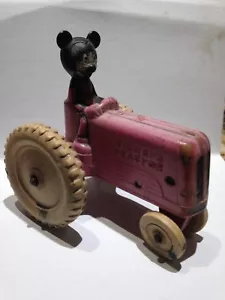 Antique Mickey Mouse on Mickeys Tractor Hard Rubber Wheels interesting! - Picture 1 of 7