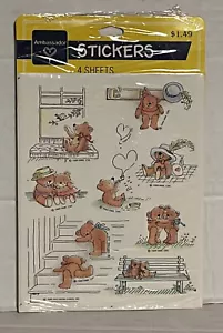 Vintage 1989 Hallmark Ambassador Teddy Bear Stickers 4 Sheets New Sealed Love - Picture 1 of 10