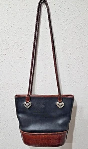 Brighton Vintage Black with Brown Reptile Print Trim Bucket Bag Magnetic Closure - Picture 1 of 13