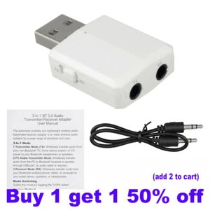 Adattatore Trasmettitore/Ricevitore Audio USB Bluetooth 5.0 Bianco 3 in 1 per TV PC AUTO - Foto 1 di 8