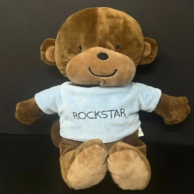 Carters Brown Monkey Plush Blue Rockstar Shirt 15" Stuffed Animal Baby Lovey - Image 1 of 4