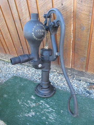 LARGE RARE Vintage Cast Iron Hand WATER PUMP + Cylinder 30" High BROCKVILLE Cover