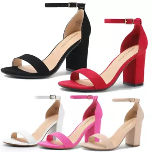 Women 3.5 Inch Chunky Block Heel Sandals Ankle Strap Open Toe Sandals Shoes - Picture 1 of 26