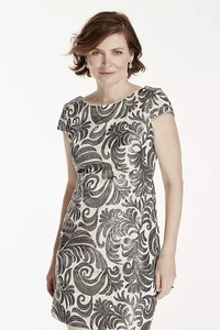 Adrianna Papell Cap Sleeve Sequined Pattern Chiffon Cocktail Dress Size 10 - Picture 1 of 9