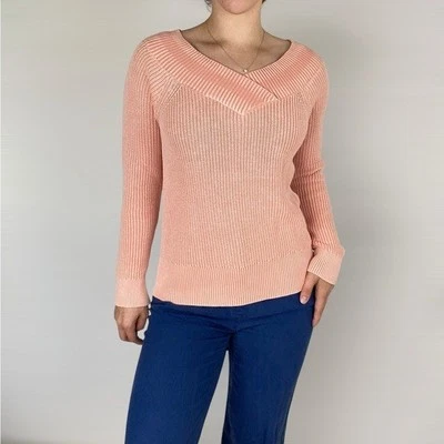 RAG & BONE Dawn Off The Shoulder Knit Sweater Ribbed Trim Pullover Pink - Image 1 of 4