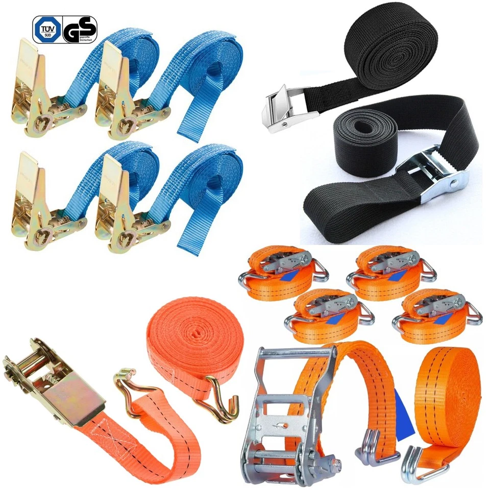4/6tlg Spanngurt 2.5/4/6m lang 20/25/38mm breit 800Kg daN Zurrgurte Spanngurte - Bild 1 von 1