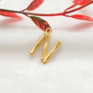 Victorian N Initial Charms Letter IN 18k Gold Pendant Birthday Gift Pendant - Picture 1 of 8